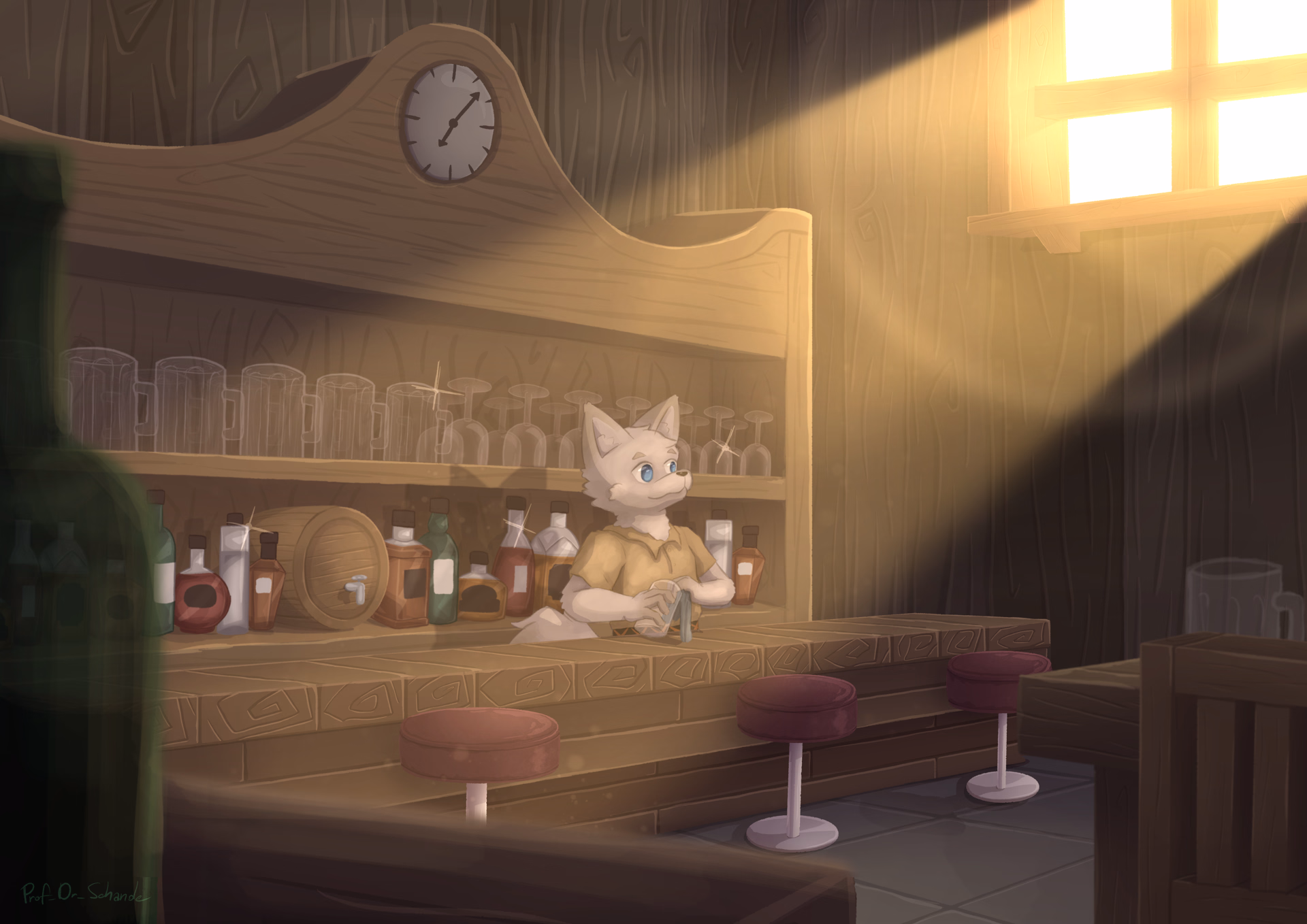 My self-insert character working in his Pub, the Fox-Burrow
