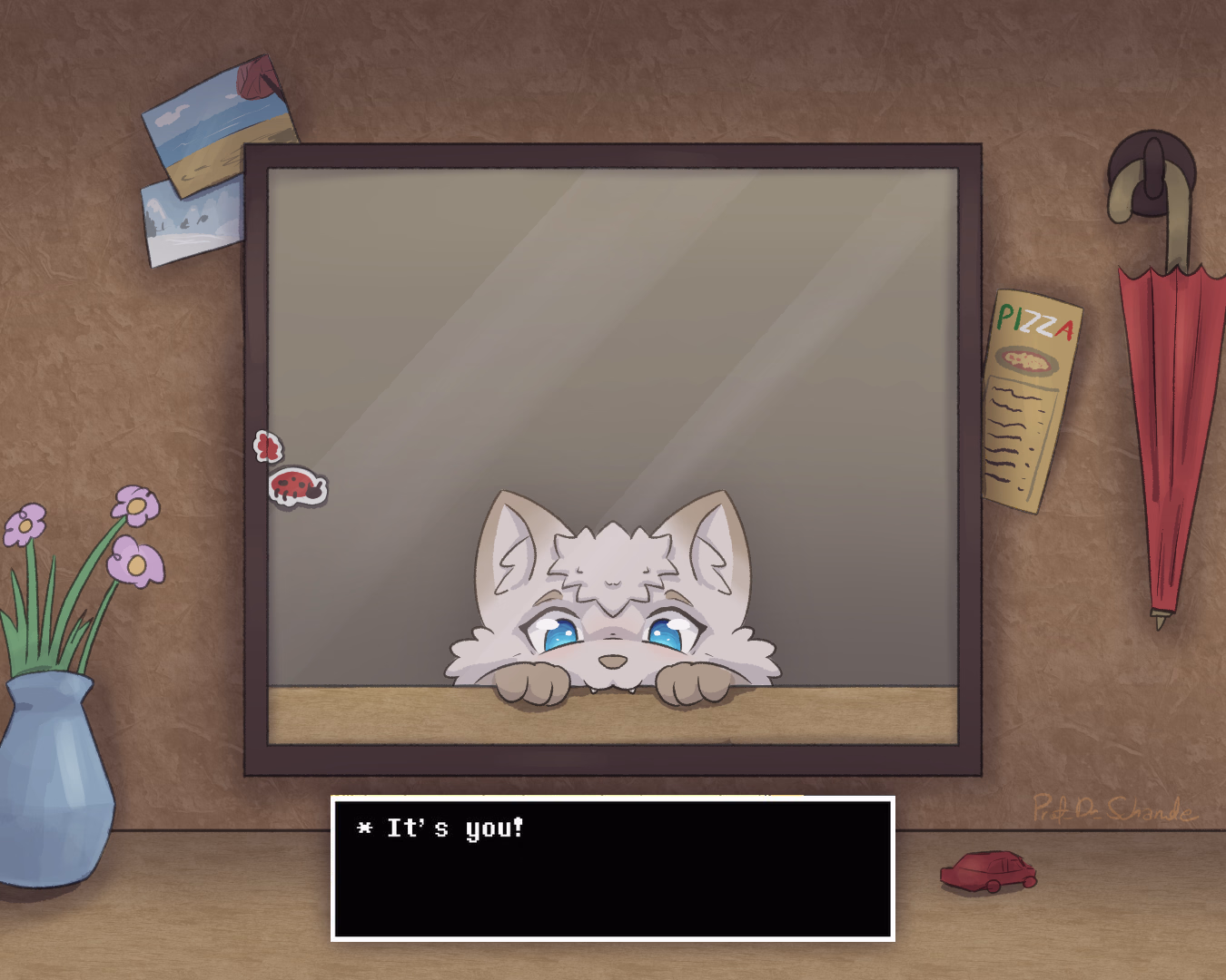First Half of a 2-Part Drawing Series about at certain Scene from the Game Undertale, where the Player (in this case my self-insert character) looks into the Mirror, with the Text -It's You-
