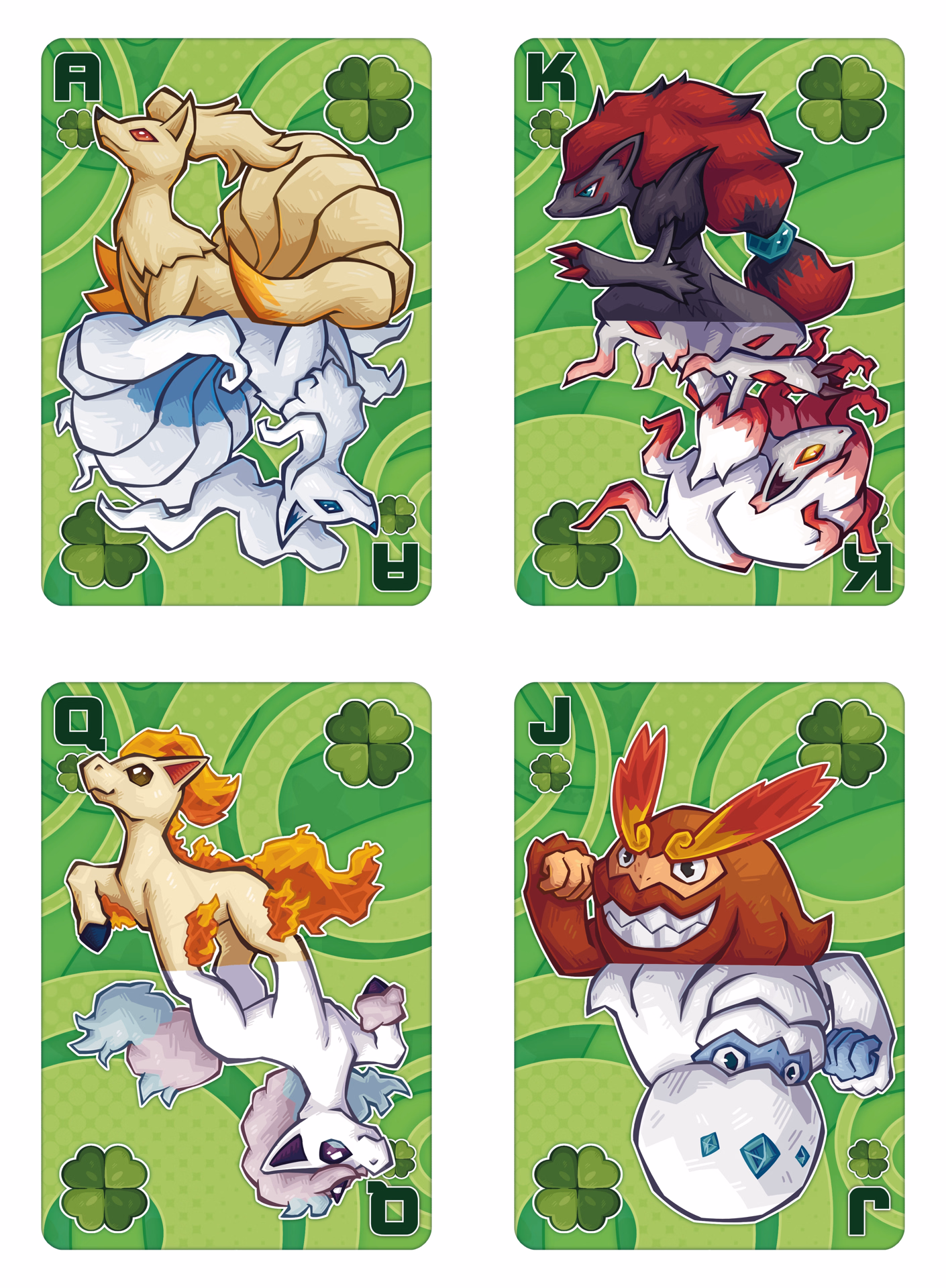 Custom Pokemon Themed Poker Deck, the Clubs Suite